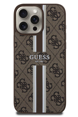 Guess Printed 4G Şerit Logolu iPhone 16 Pro Max Magsafe Uyumlu Kılıf Kahverengi  Guess