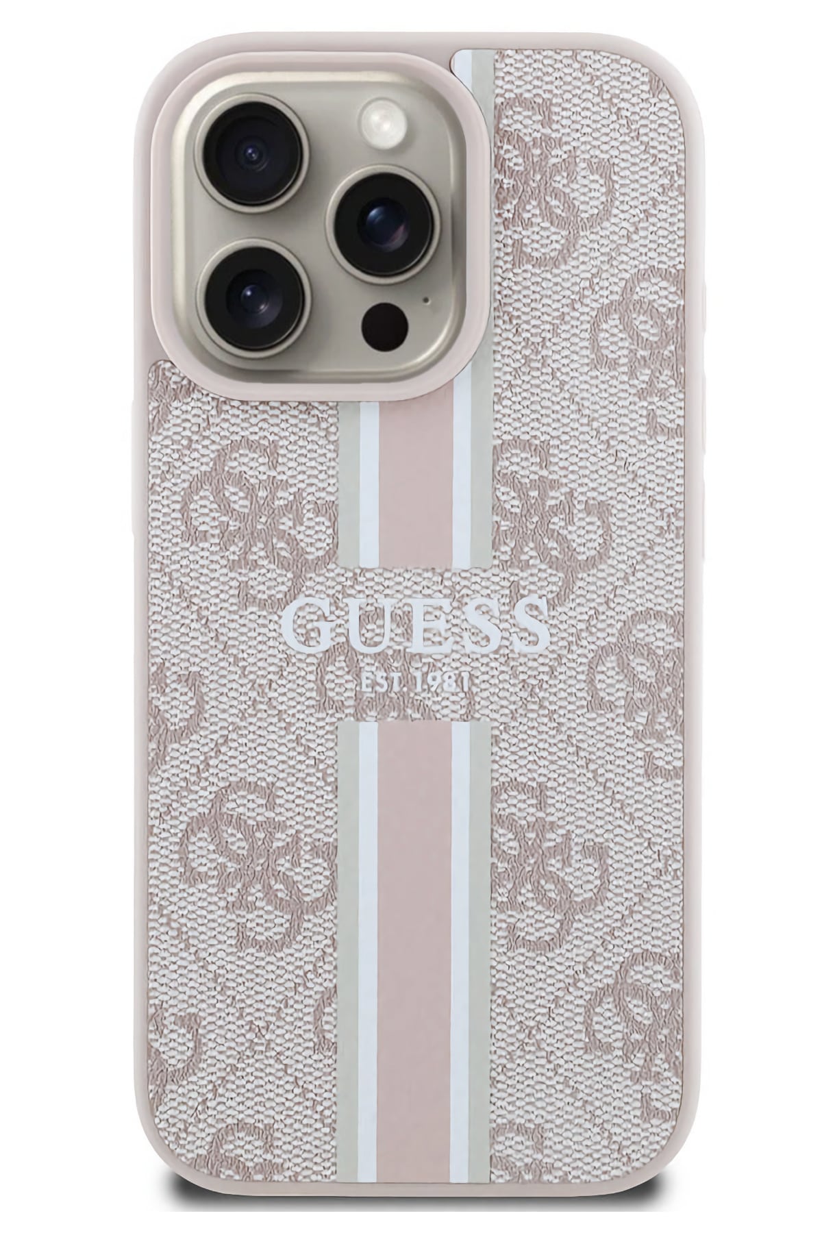 Guess Printed 4G Şerit Logolu iPhone 16 Pro Max Magsafe Uyumlu Kılıf Pembe  Guess