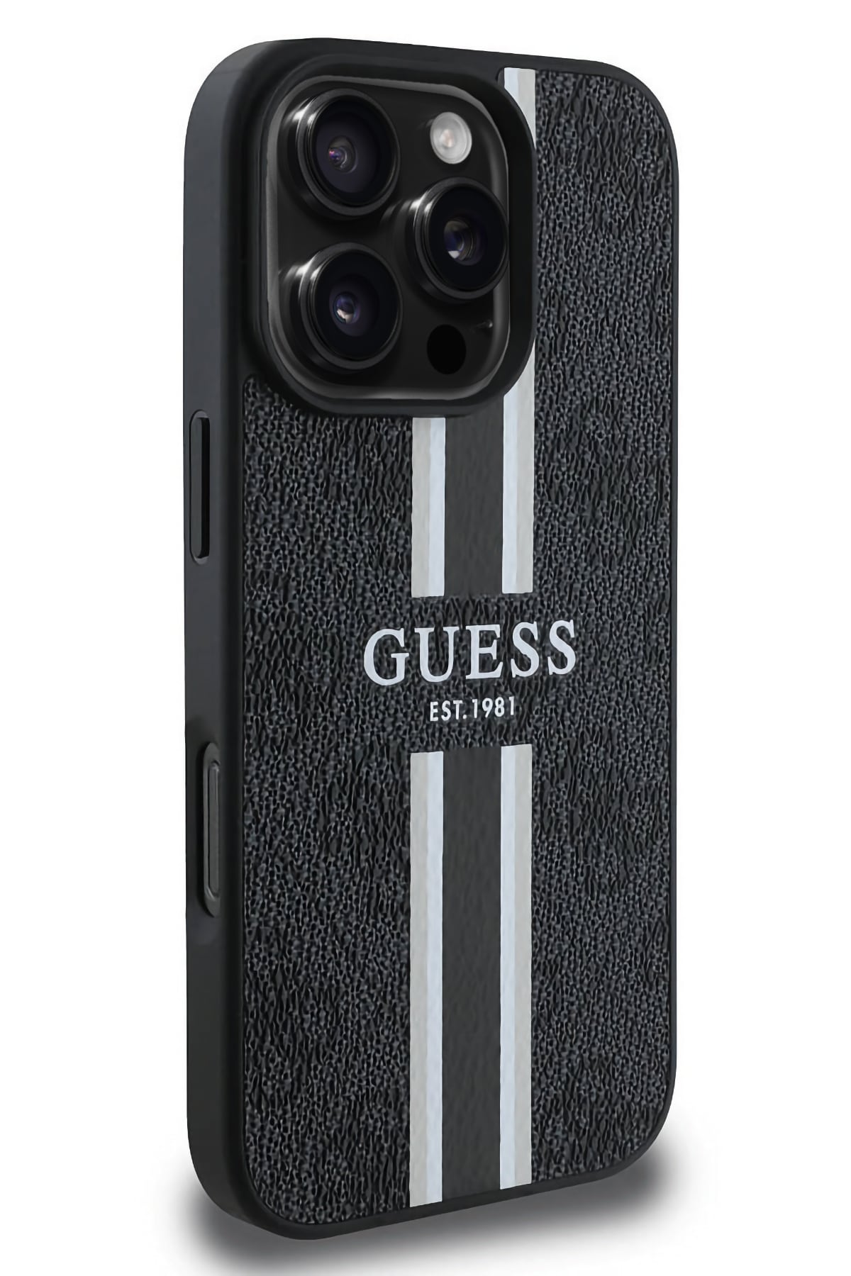 Guess Printed 4G Şerit Logolu iPhone 16 Pro Max Magsafe Uyumlu Kılıf Siyah  Guess