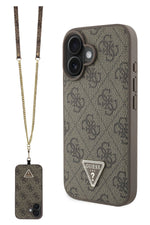 Guess Strass iPhone 16 Plus Uyumlu 4G Desenli Vücut Askılı Kılıf Kahverengi  Guess