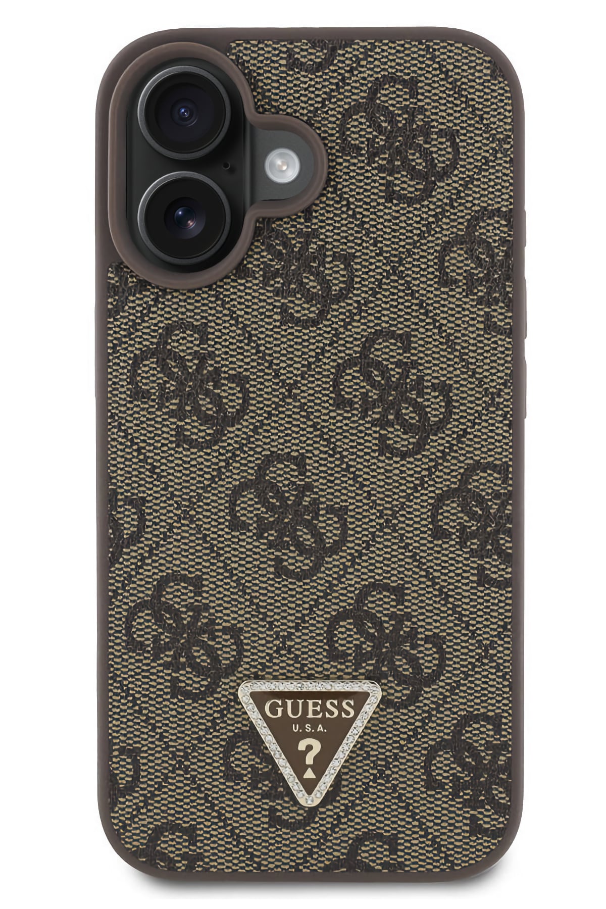 Guess Strass iPhone 16 Plus Uyumlu 4G Desenli Vücut Askılı Kılıf Kahverengi  Guess