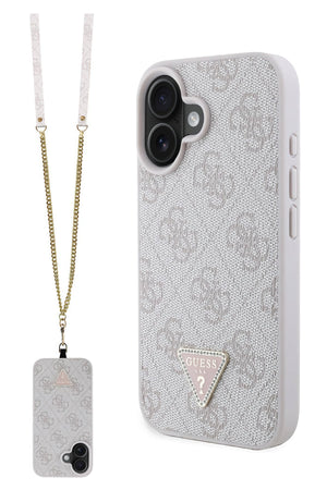 Guess Strass iPhone 16 Plus Uyumlu 4G Desenli Vücut Askılı Kılıf Pembe  Guess