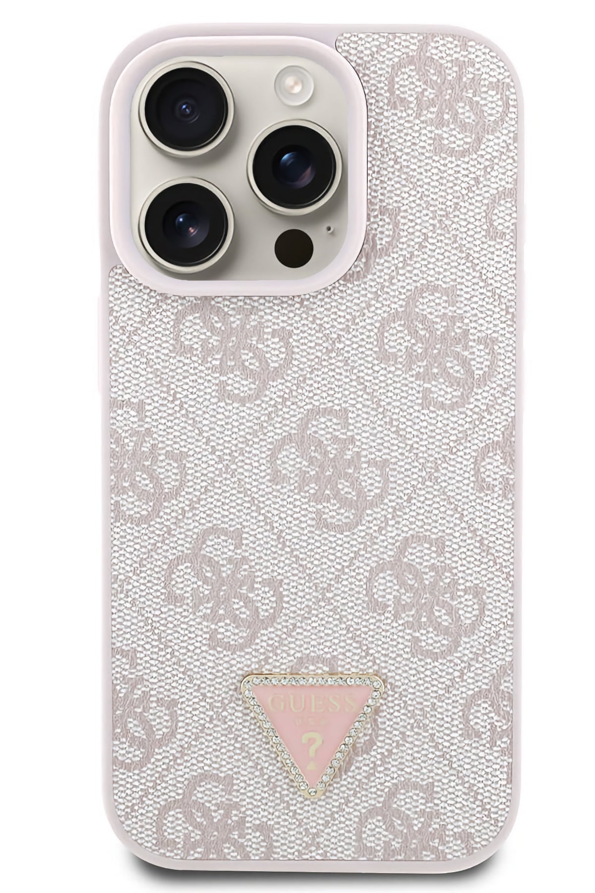 Guess Strass iPhone 16 Pro Max Uyumlu 4G Desenli Vücut Askılı Kılıf Pembe  Guess