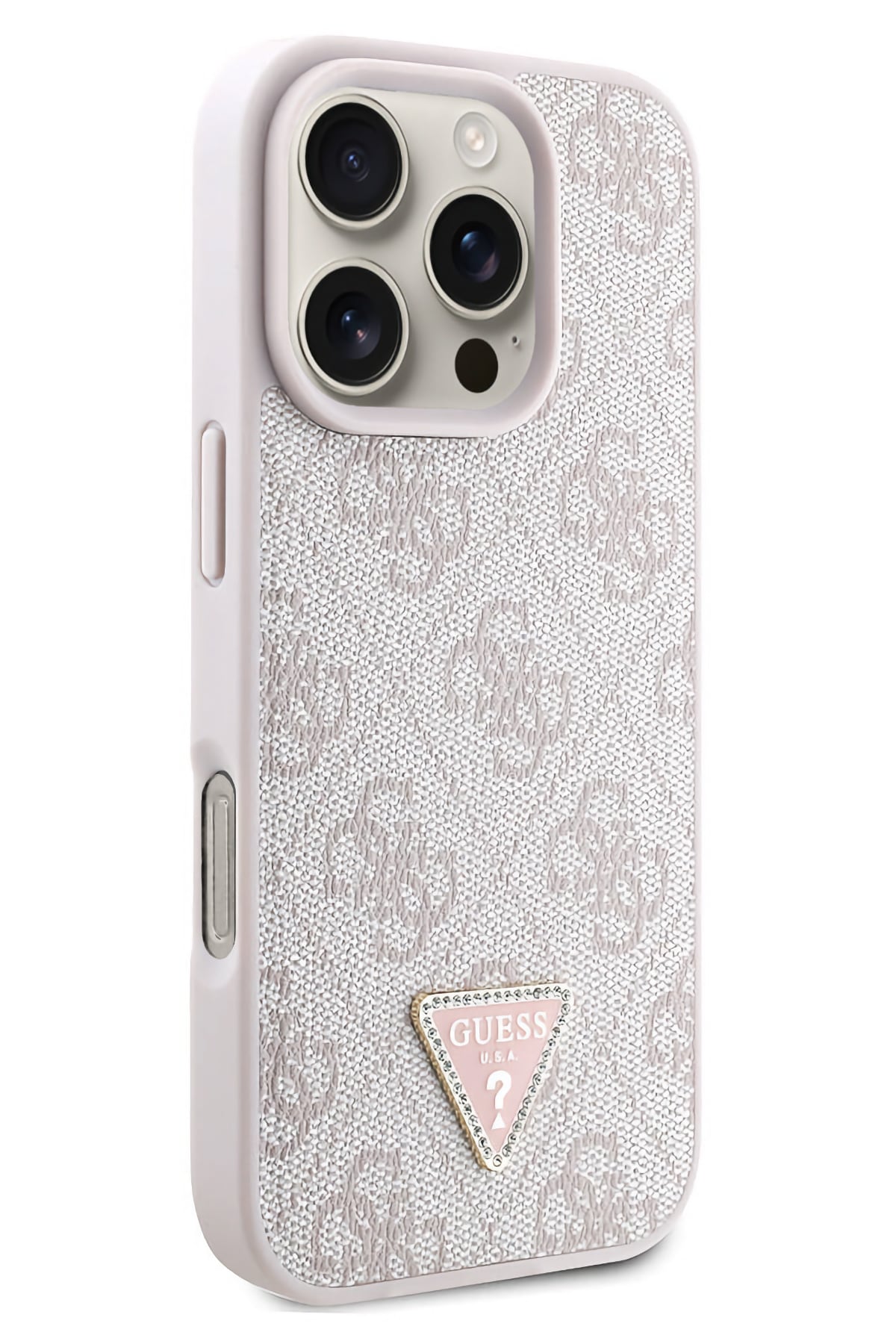 Guess Strass iPhone 16 Pro Max Uyumlu 4G Desenli Vücut Askılı Kılıf Pembe  Guess