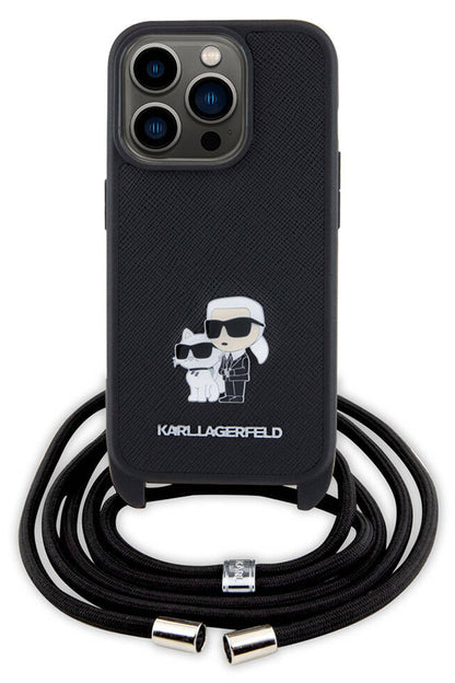 Karl Lagerfeld iPhone 15 Pro Uyumlu K&C Askılı Kılıf Siyah  Karl Lagerfeld