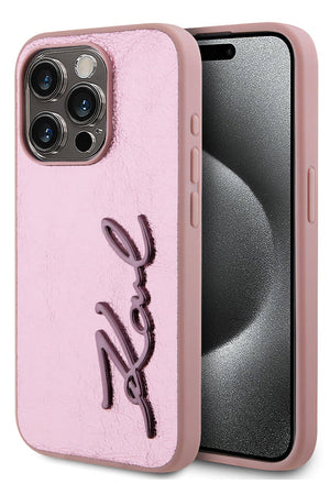 Karl Lagerfeld Rhinestones iPhone 14 Pro Max Kılıf Pembe  Karl Lagerfeld