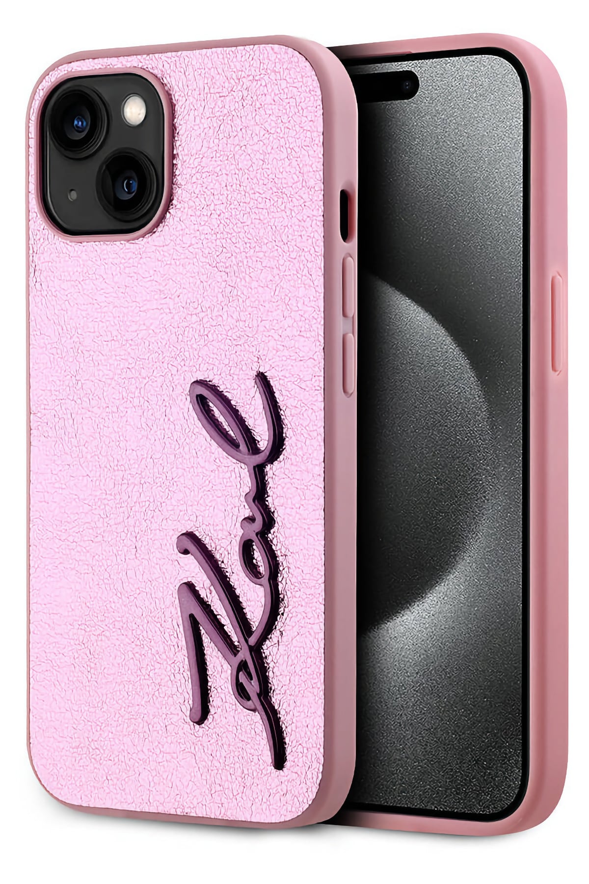 Karl Lagerfeld Rhinestones iPhone 15 Kılıf Pembe  Karl Lagerfeld