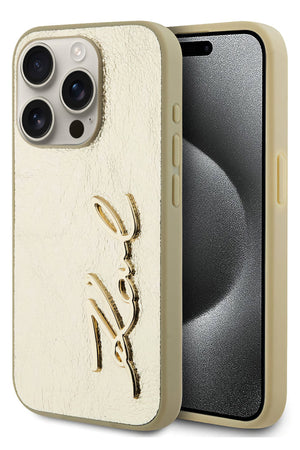 Karl Lagerfeld Rhinestones iPhone 15 Pro Kılıf Gold  Karl Lagerfeld