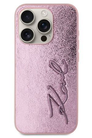 Karl Lagerfeld Rhinestones iPhone 15 Pro Kılıf Pembe  Karl Lagerfeld