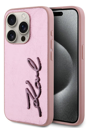 Karl Lagerfeld Rhinestones iPhone 15 Pro Kılıf Pembe  Karl Lagerfeld