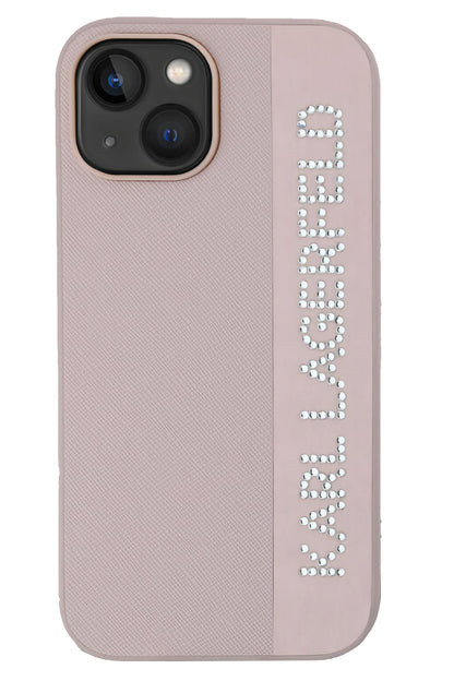 Karl Lagerfeld Saffiano Rhinestones iPhone 14 Kılıf Pembe  Karl Lagerfeld