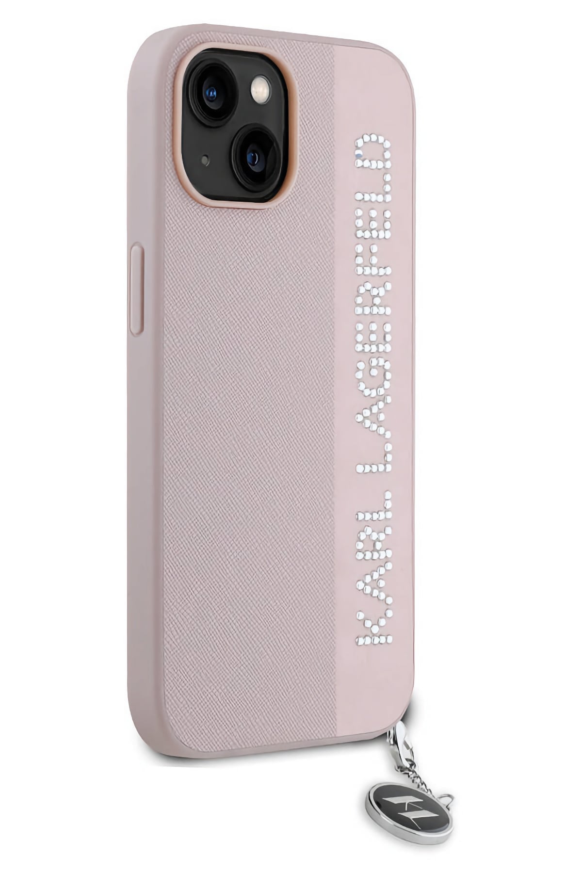 Karl Lagerfeld Saffiano Rhinestones iPhone 14 Kılıf Pembe  Karl Lagerfeld