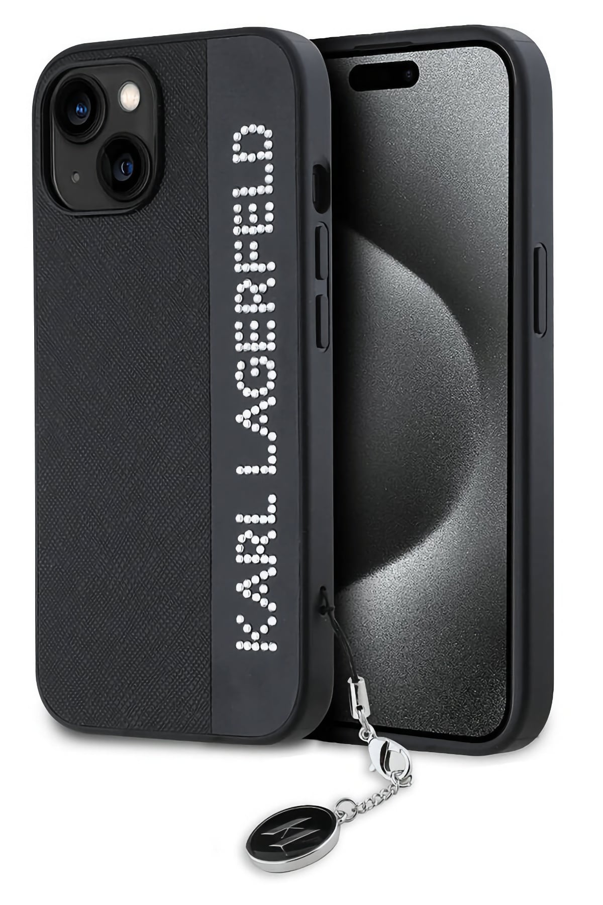 Karl Lagerfeld Saffiano Rhinestones iPhone 14 Kılıf Siyah  Karl Lagerfeld