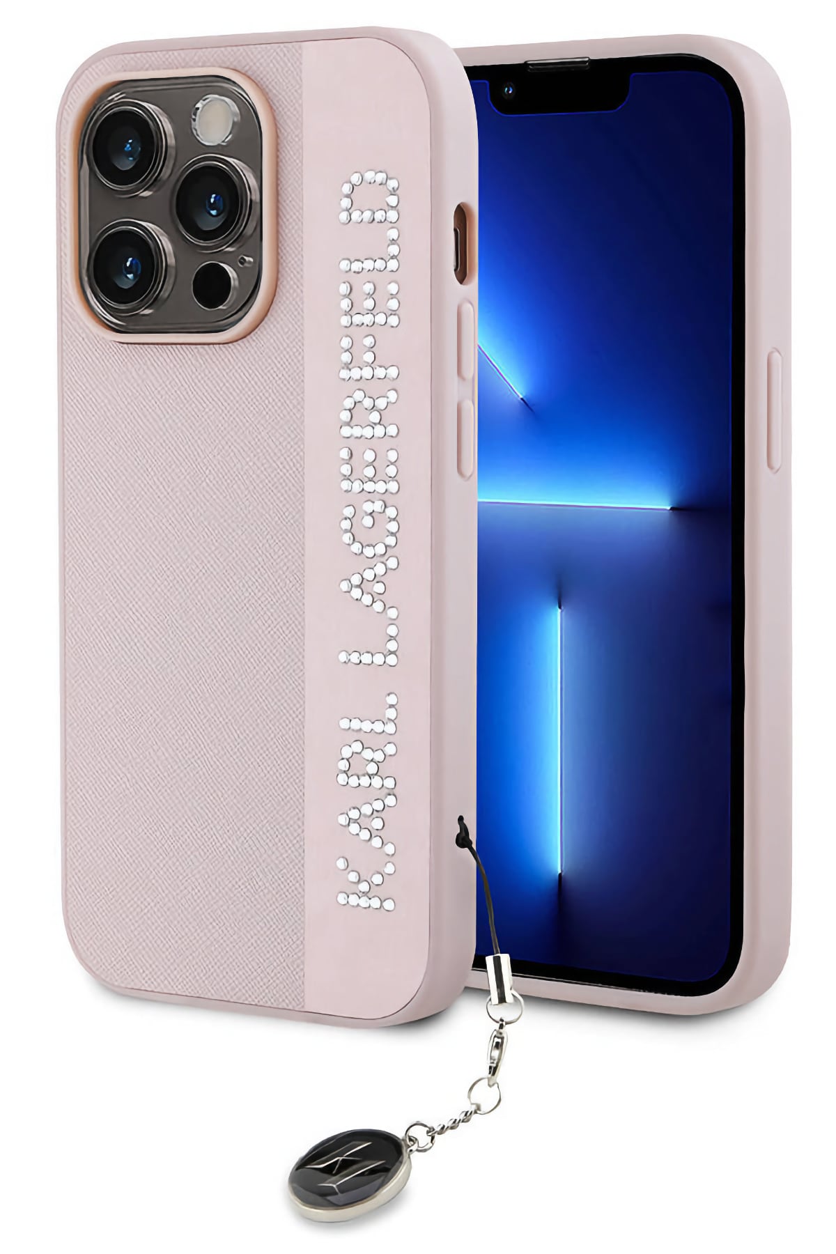 Karl Lagerfeld Saffiano Rhinestones iPhone 14 Pro Max Kılıf Pembe  Karl Lagerfeld