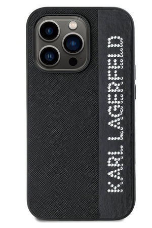 Karl Lagerfeld Saffiano Rhinestones iPhone 14 Pro Max Kılıf Siyah  Karl Lagerfeld