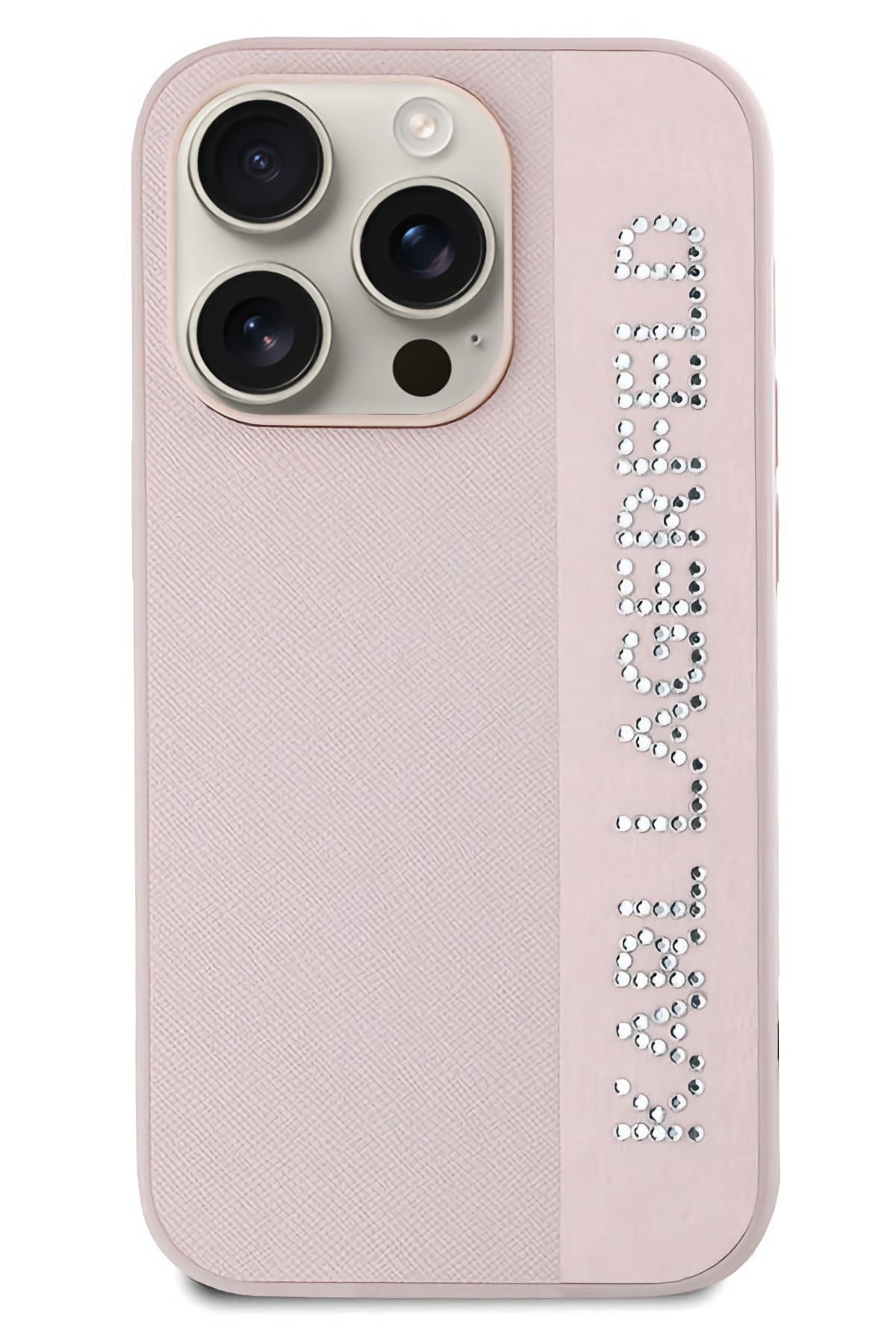 Karl Lagerfeld Saffiano Rhinestones iPhone 15 Pro Kılıf Pembe  Karl Lagerfeld