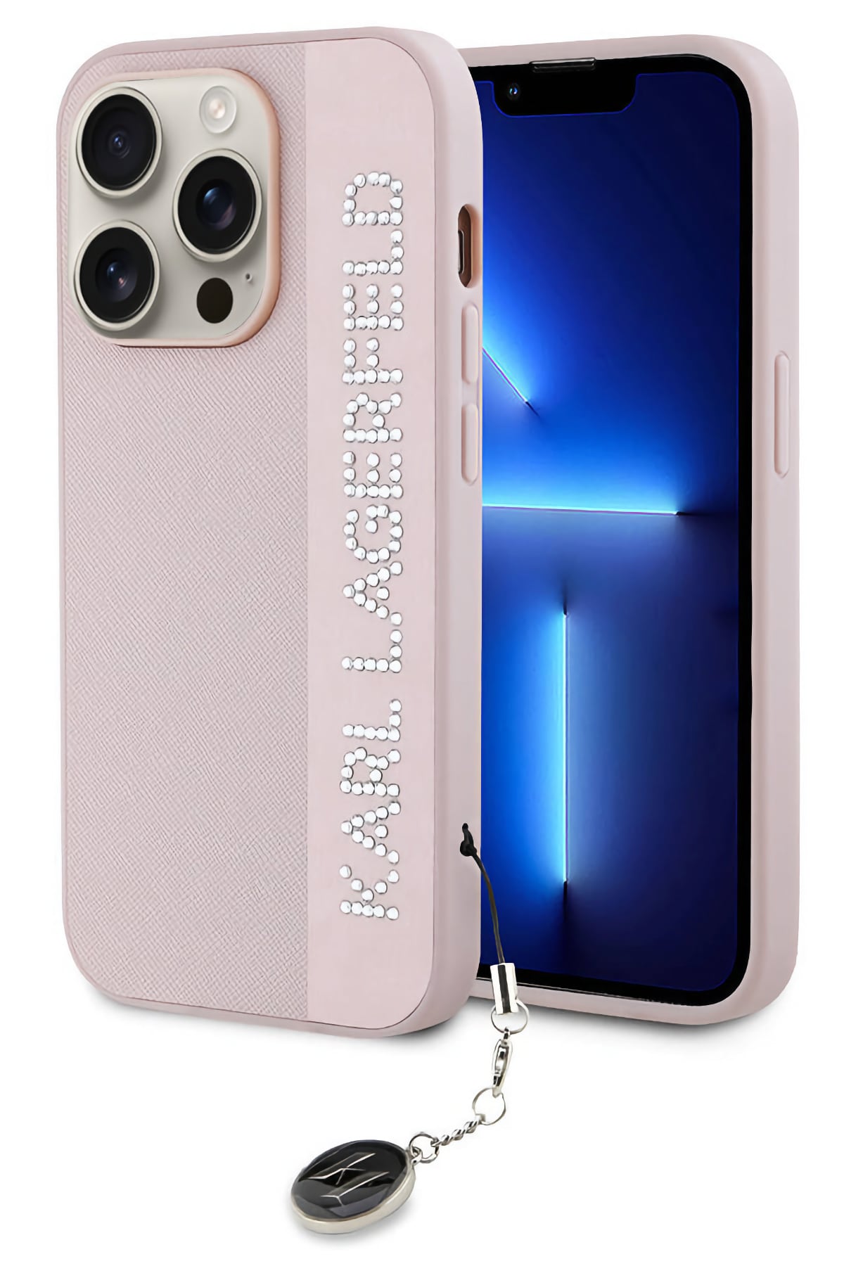 Karl Lagerfeld Saffiano Rhinestones iPhone 15 Pro Max Kılıf Pembe  Karl Lagerfeld