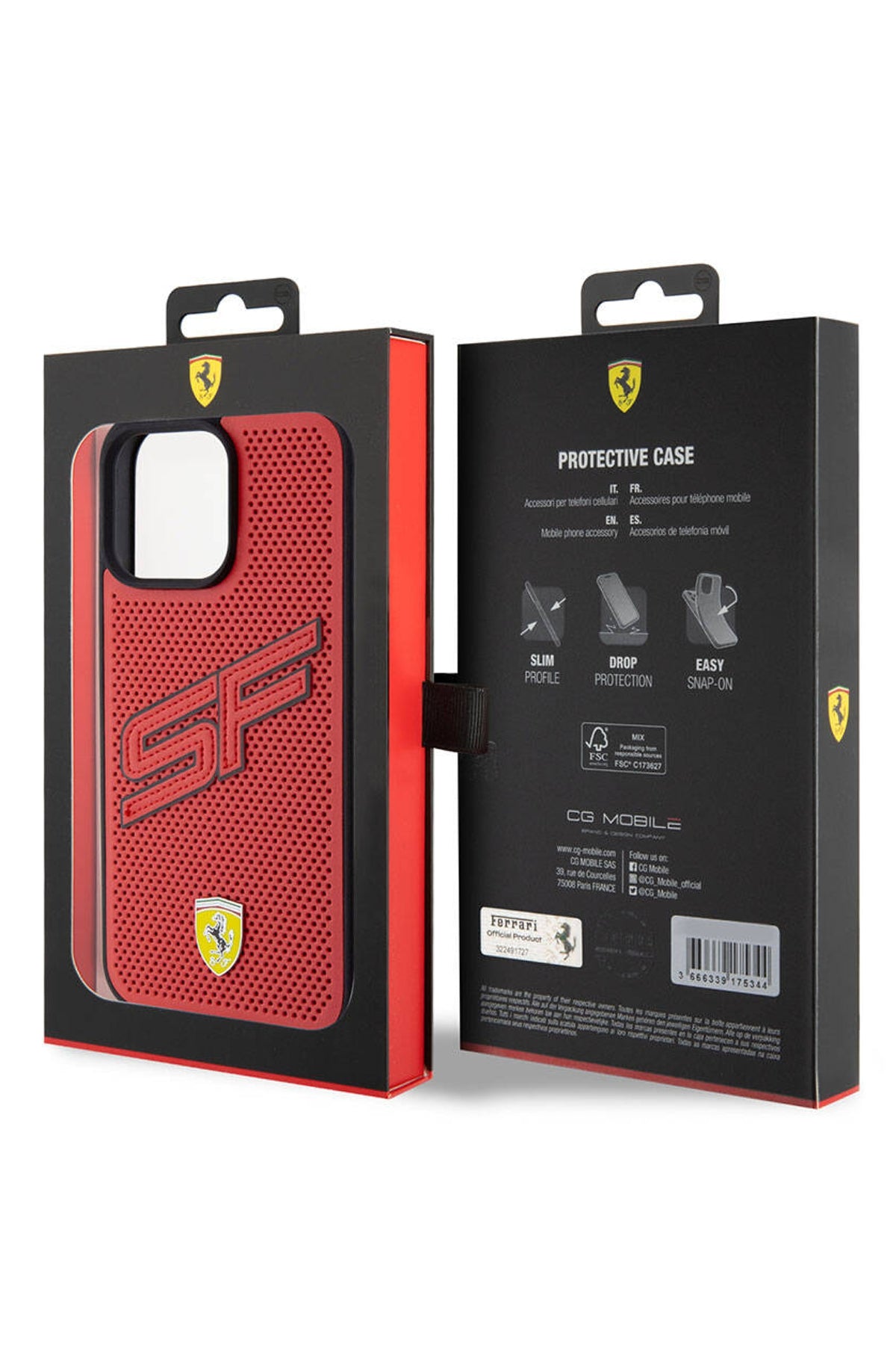 Ferrari iPhone 15 Pro Max Uyumlu PU Deri SF Kılıf Kırmızı  Ferrari