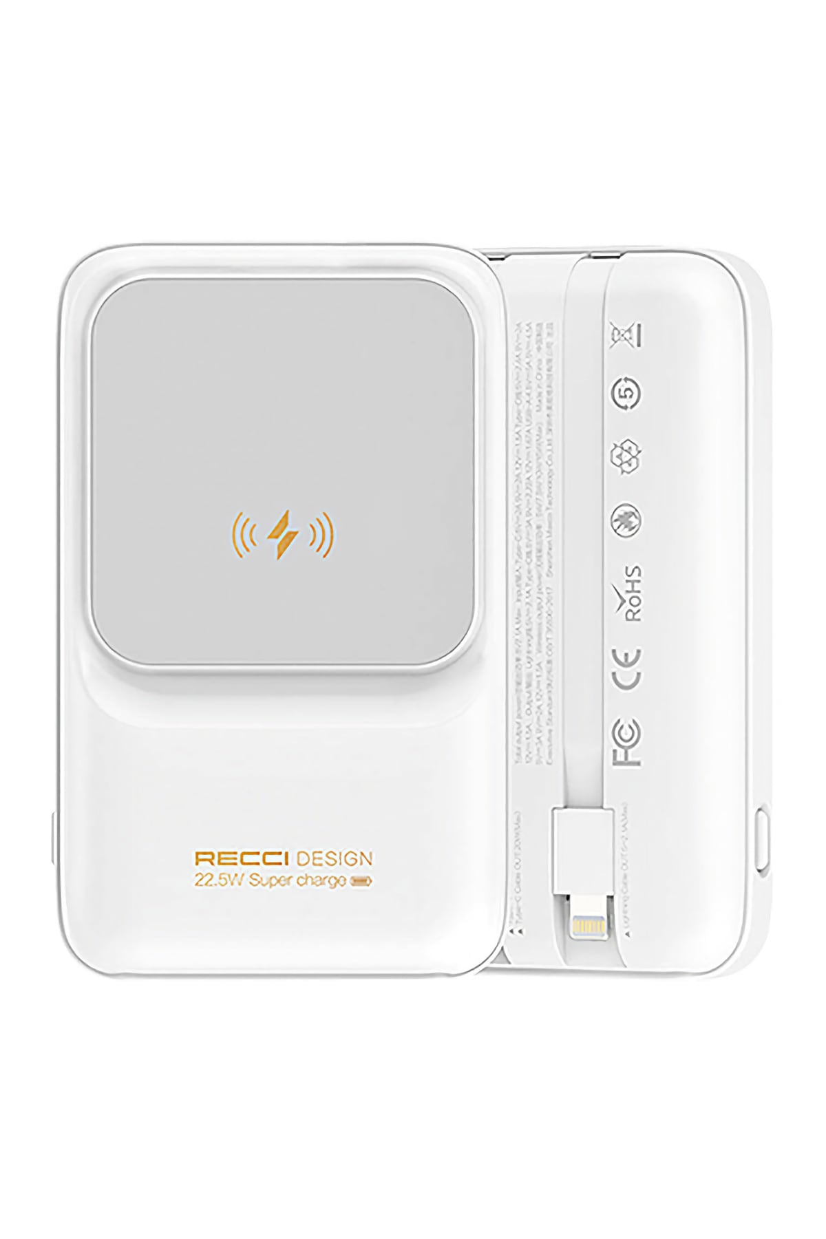 Recci Polaris Çift Kablolu Led Göstergeli 15W 1000mAh Powerbank Beyaz  Recci