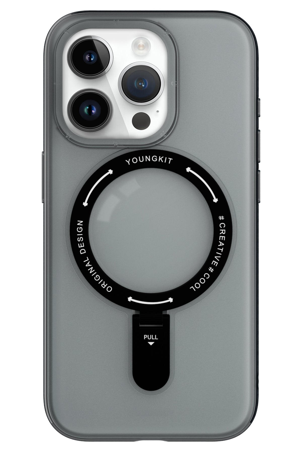 Youngkit Rock iPhone 15 Pro Max Uyumlu Magsafe Buzlu Siyah Stand Kılıf  Youngkit