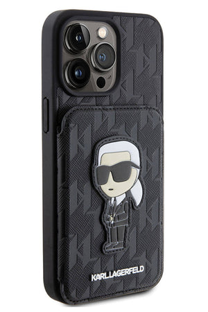 Karl Lagerfeld iPhone 15 Pro Uyumlu Saffiano Kartlıklı Standlı Kılıf Siyah  Karl Lagerfeld