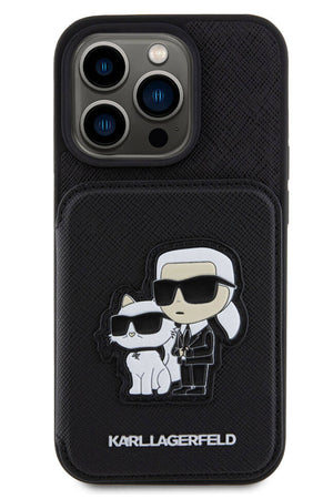 Karl Lagerfeld iPhone 15 Pro Max Uyumlu Saffiano Kartlıklı Standlı K&C Kılıf Siyah  Karl Lagerfeld