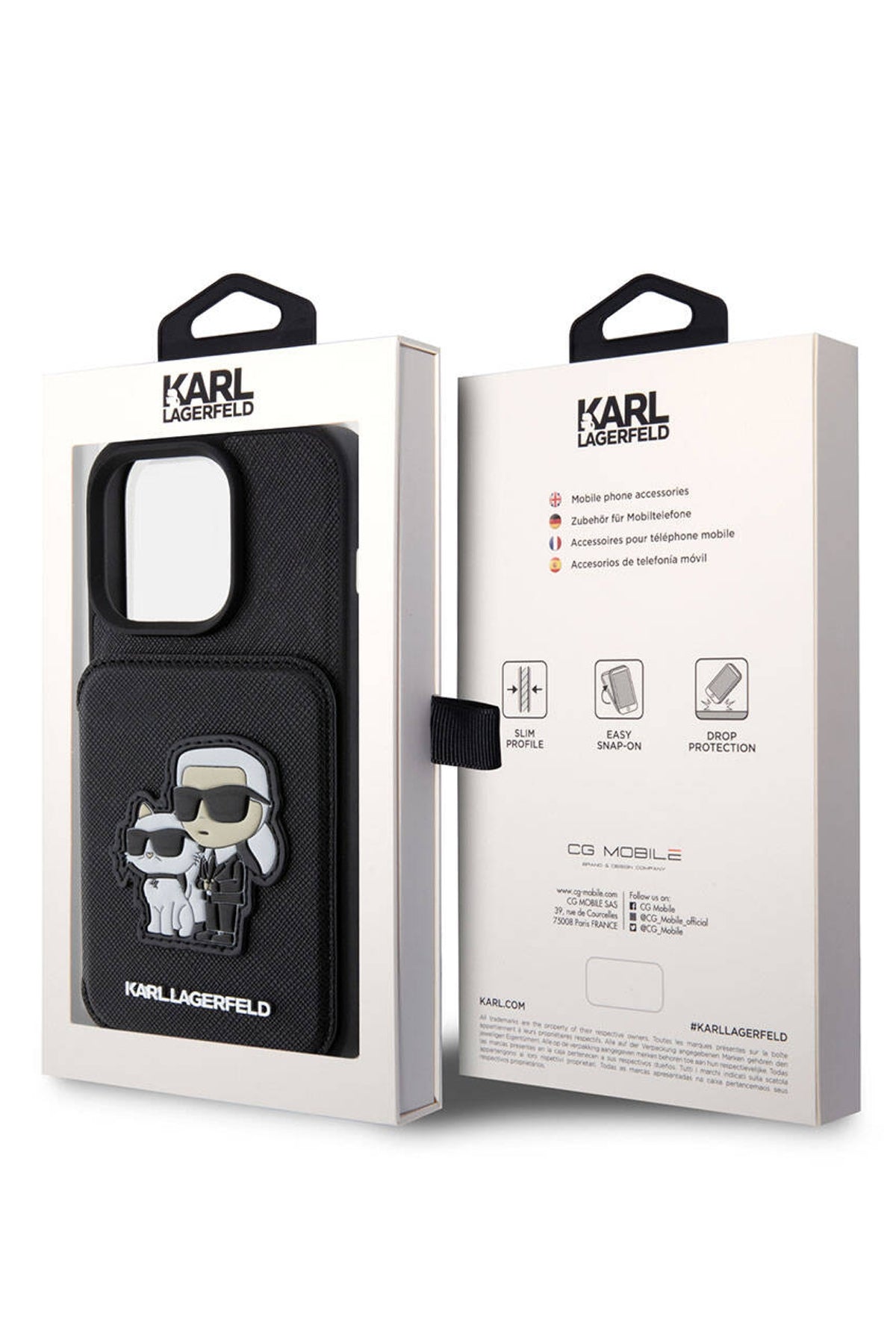 Karl Lagerfeld iPhone 15 Pro Max Uyumlu Saffiano Kartlıklı Standlı K&C Kılıf Siyah  Karl Lagerfeld