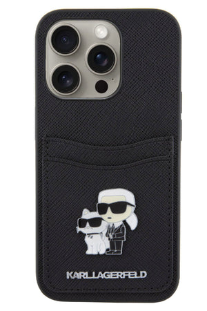 Karl Lagerfeld iPhone 15 Pro Uyumlu Saffiano Kartlıklı K&C Kılıf Siyah  Karl Lagerfeld