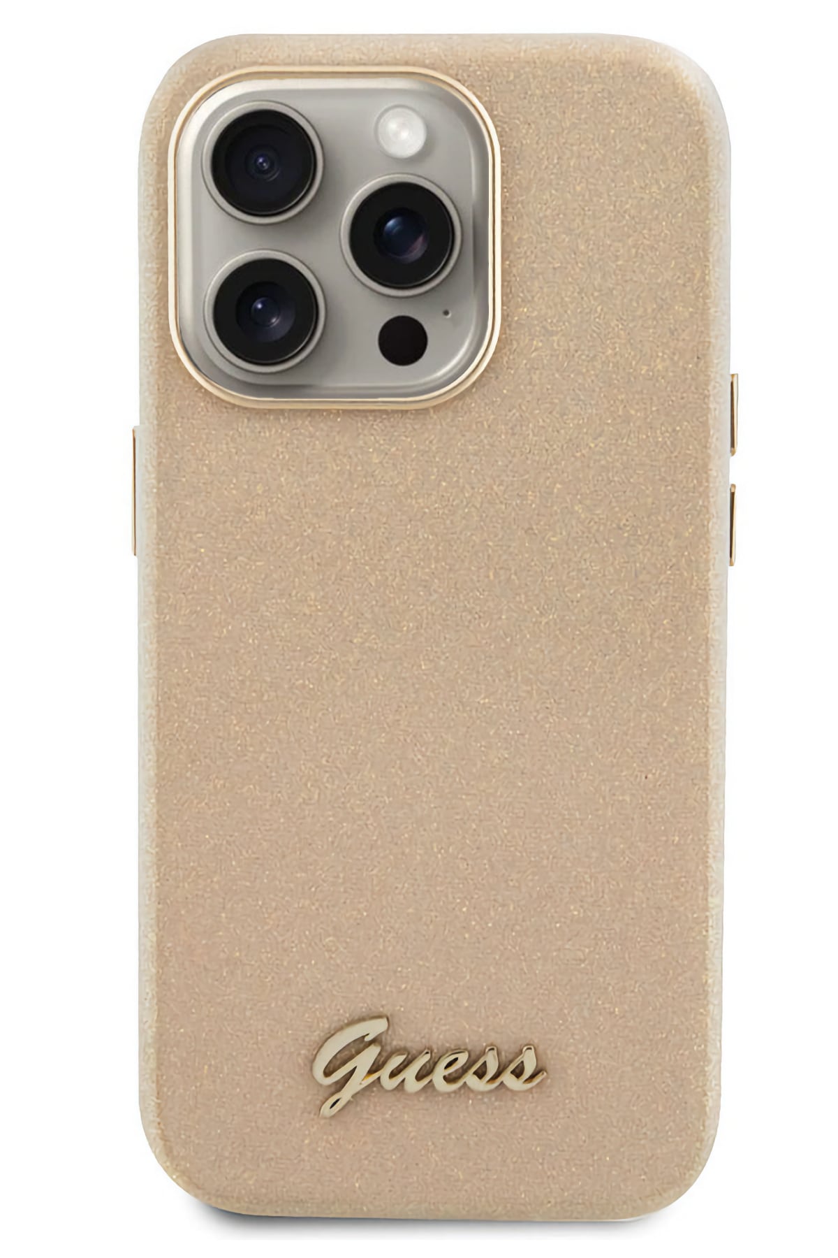 Guess iPhone 15 Pro Max Uyumlu Glitter Glossy Script Silikon Kılıf Gold  Guess