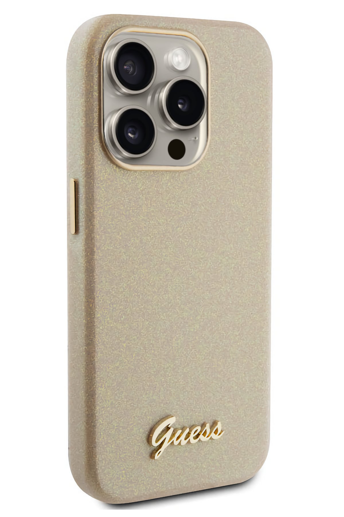 Guess iPhone 15 Pro Max Uyumlu Glitter Glossy Script Silikon Kılıf Gold  Guess
