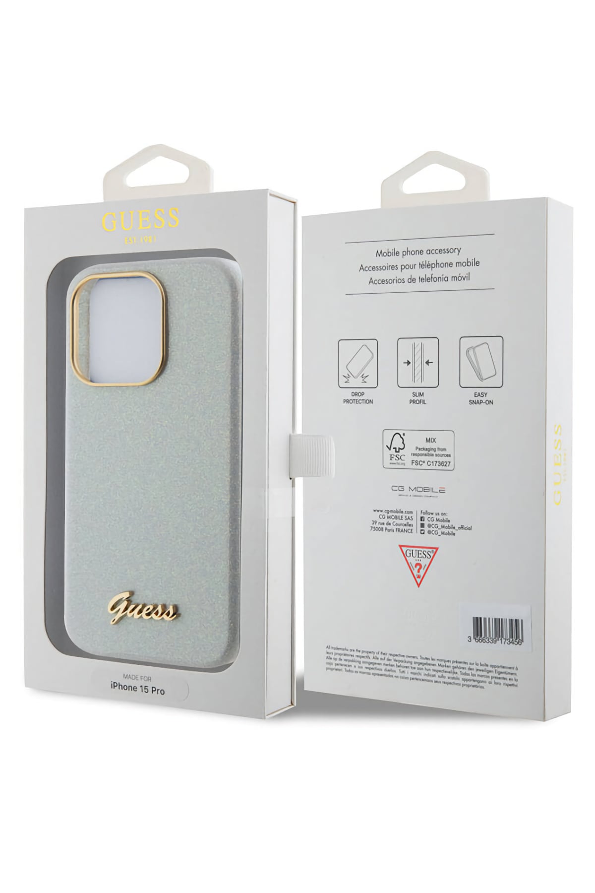 Guess iPhone 15 Pro Max Uyumlu Glitter Glossy Script Silikon Kılıf Gri  Guess