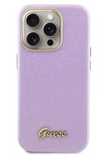 Guess iPhone 15 Pro Max Uyumlu Glitter Glossy Script Silikon Kılıf Lila  Guess