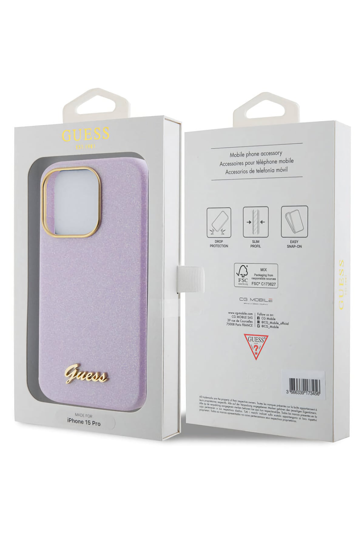 Guess iPhone 15 Pro Max Uyumlu Glitter Glossy Script Silikon Kılıf Lila  Guess