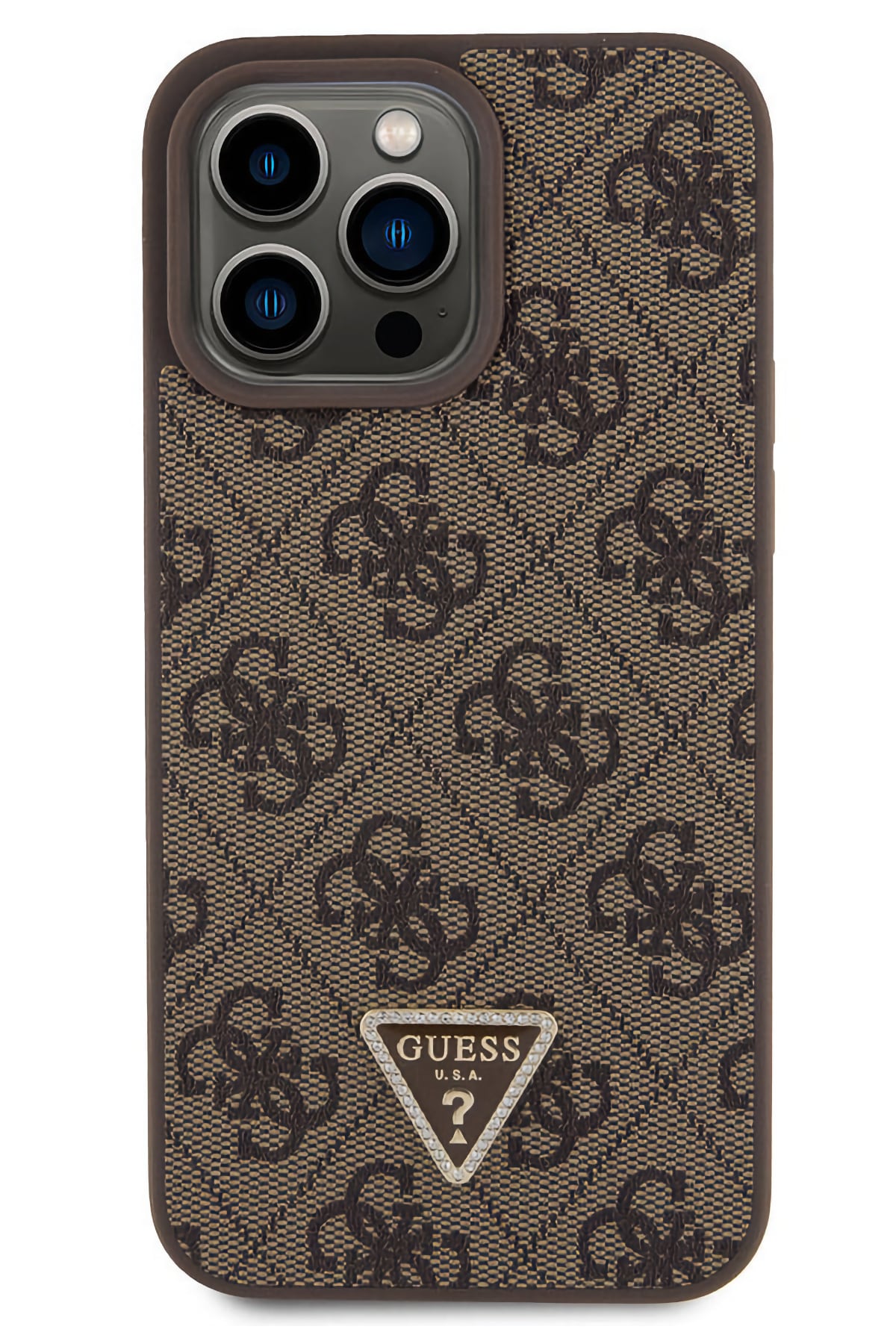 Guess iPhone 14 Pro Max Uyumlu 4G Desenli Strass Kılıf Kahverengi  Guess