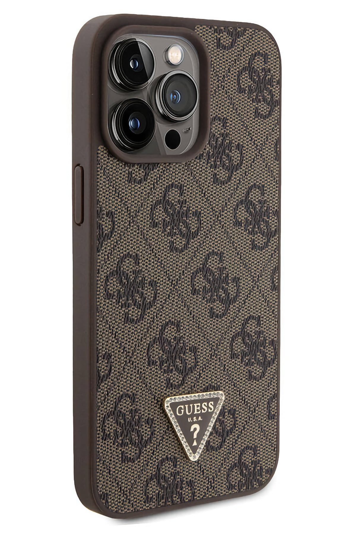 Guess iPhone 14 Pro Max Uyumlu 4G Desenli Strass Kılıf Kahverengi  Guess