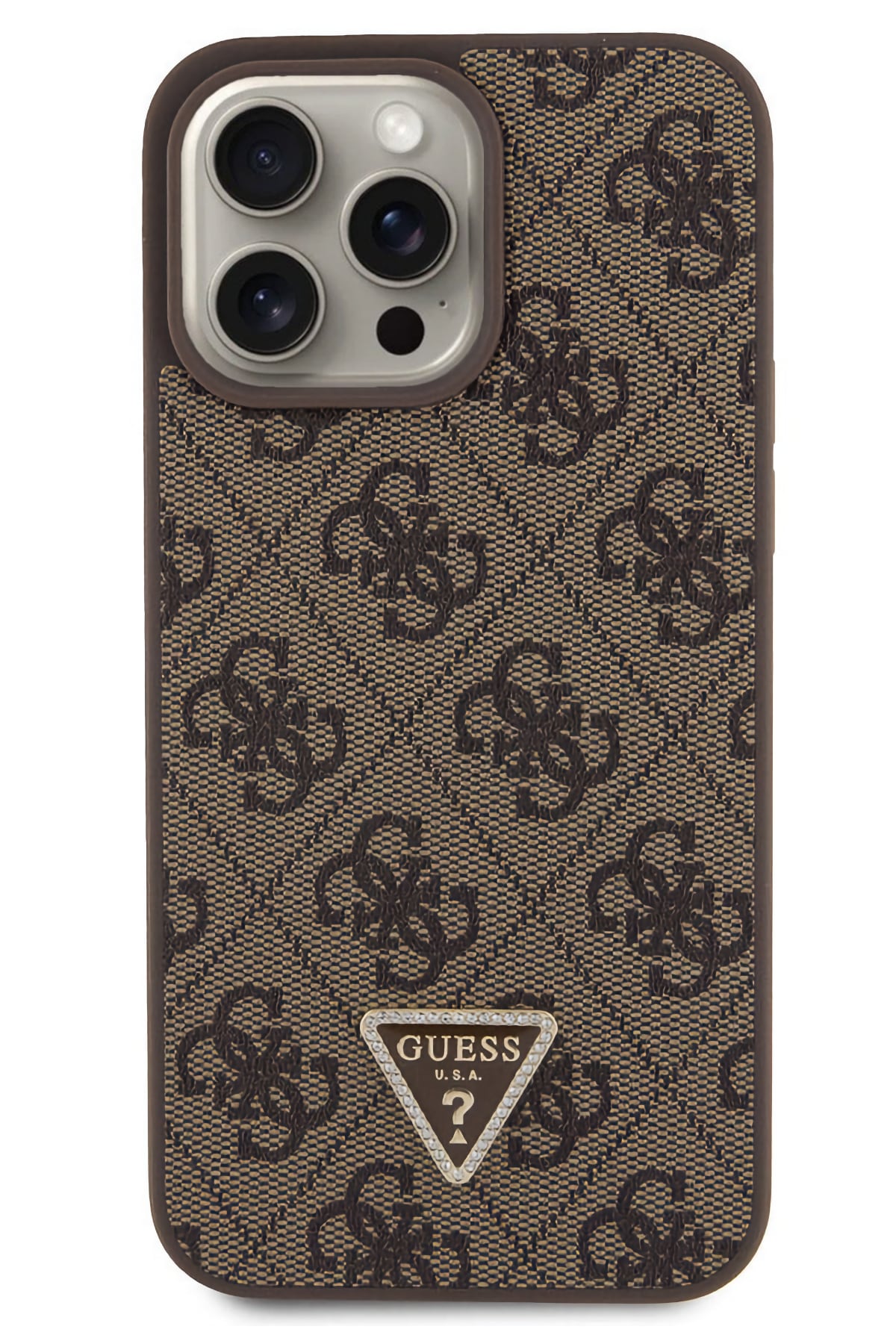 Guess iPhone 15 Pro Uyumlu 4G Desenli Strass Kılıf Kahverengi  Guess