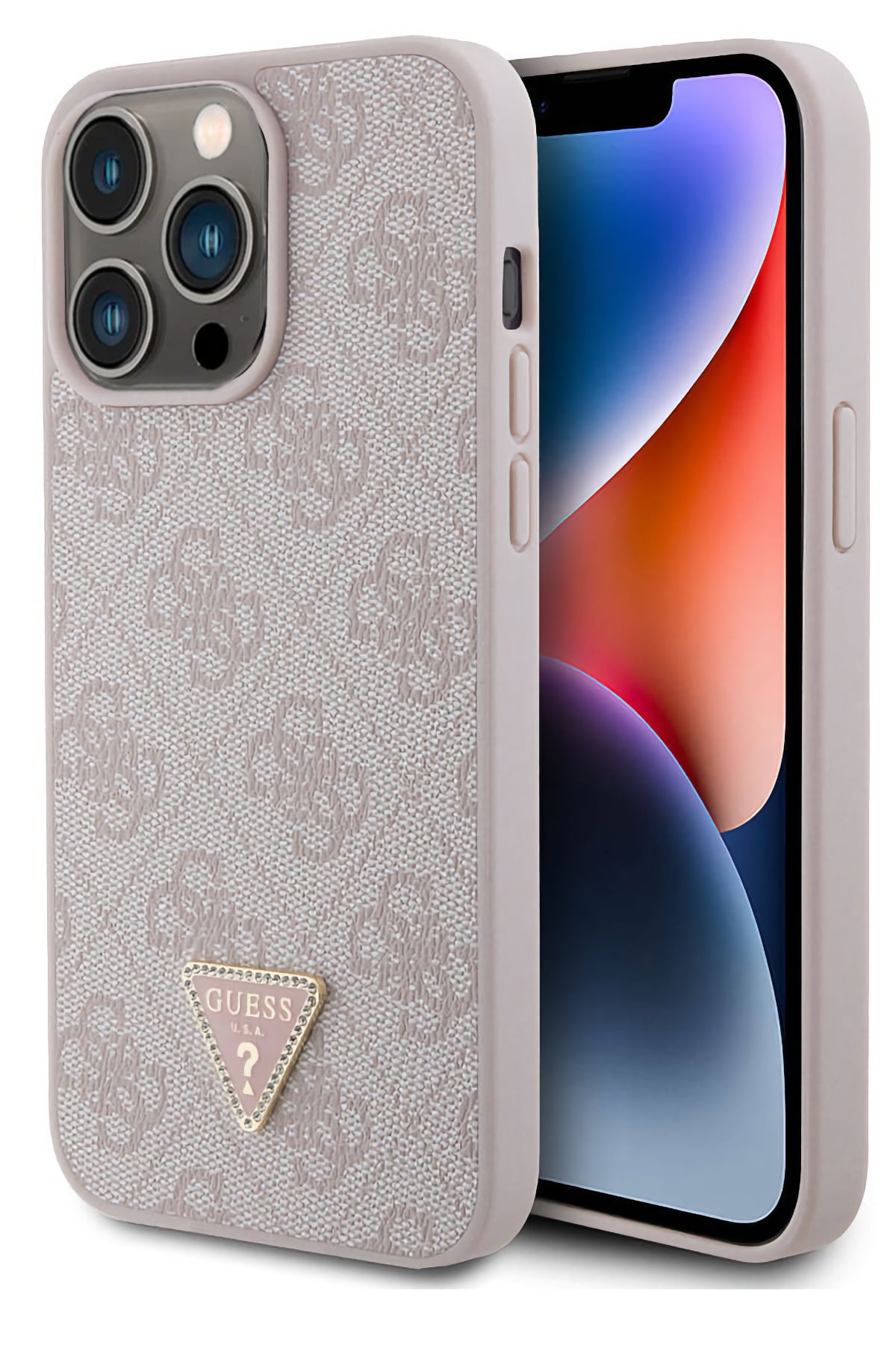 Guess iPhone 15 Pro Max Uyumlu 4G Desenli Strass Kılıf Pembe  Guess