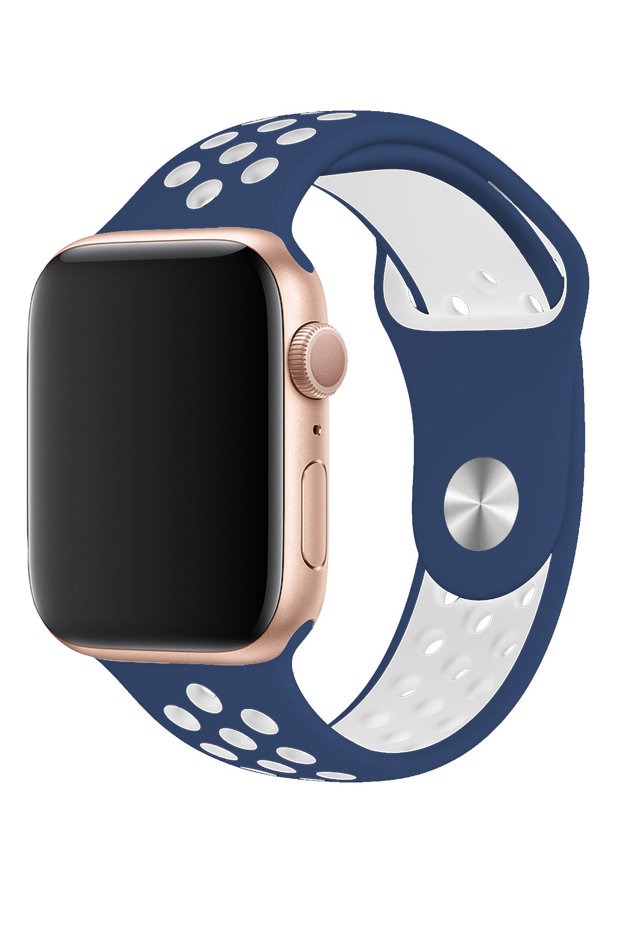 Apple Watch Uyumlu Silikon Delikli Spor Kordon Lacivert Beyaz  bikordon