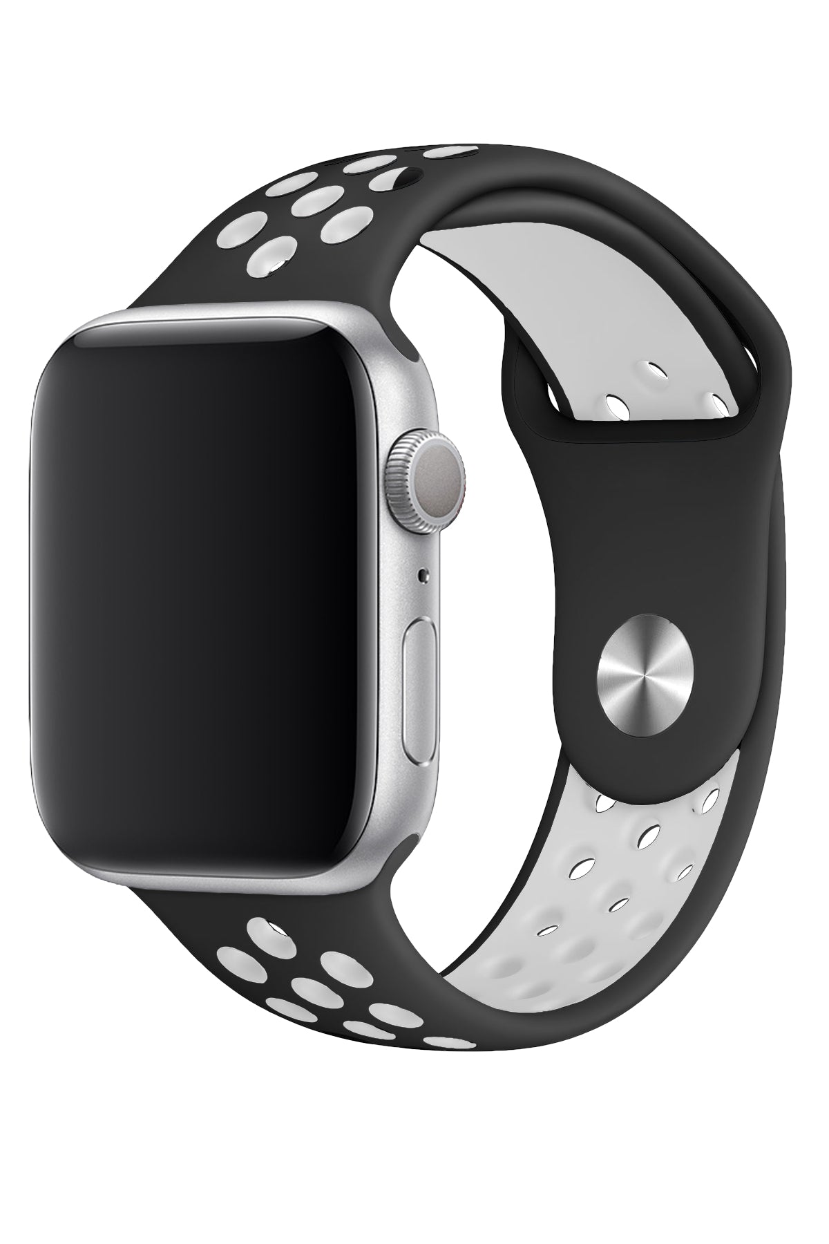 Apple Watch Compatible Silicone Perforated Sport Band Black White