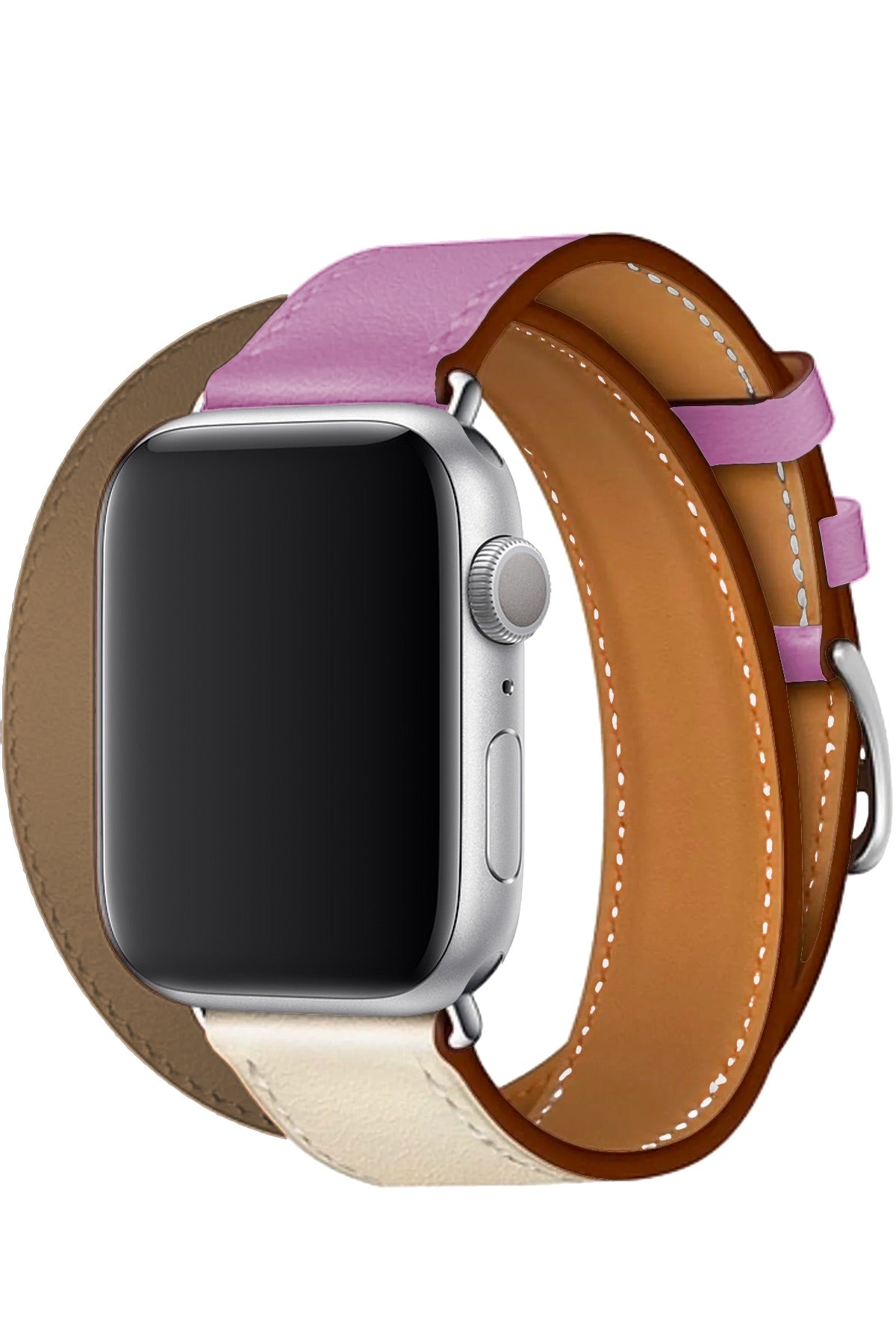 Apple Watch Uyumlu Spiralis Deri Kordon Puka Pembe  bikordon