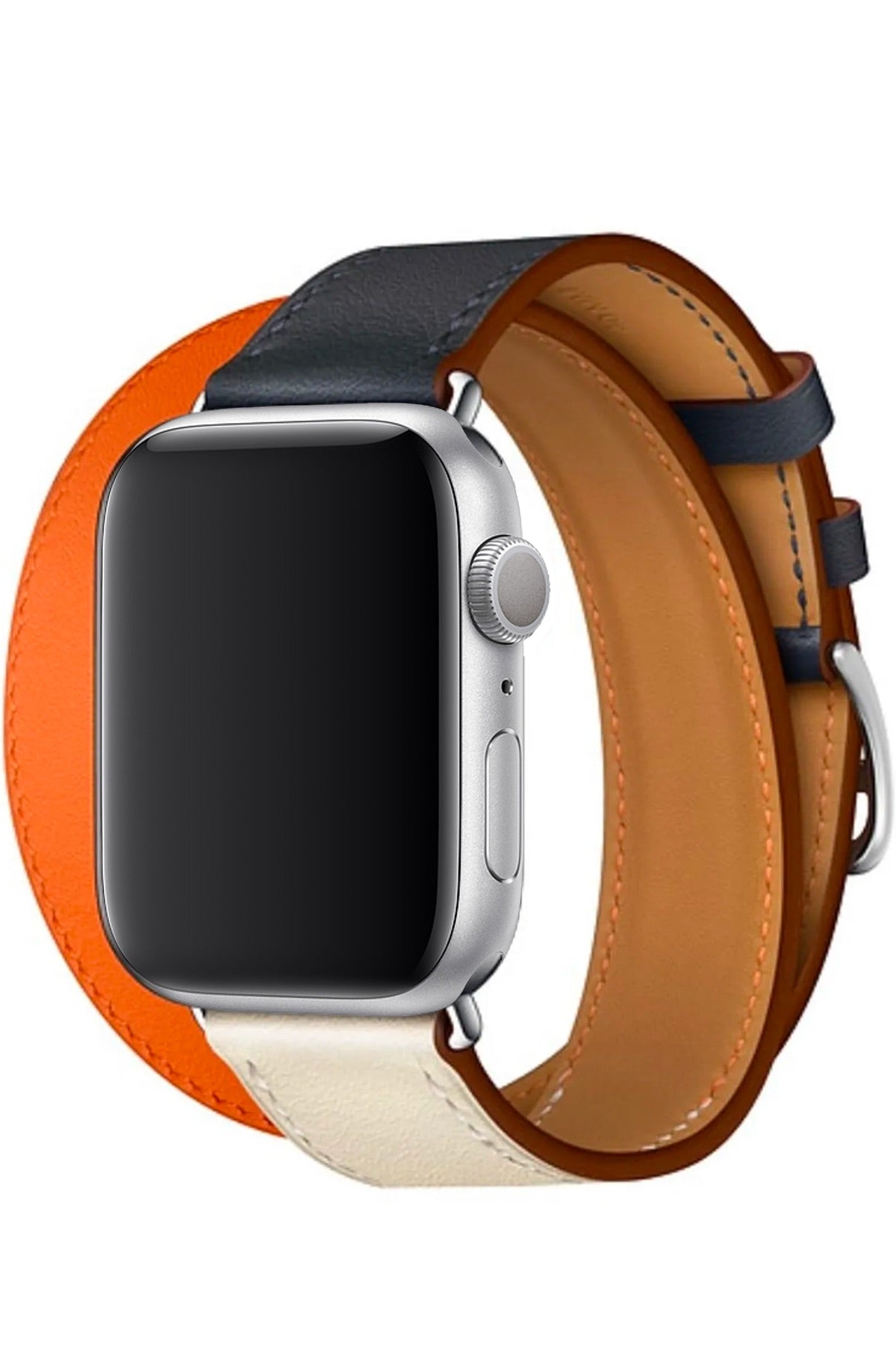 Apple Watch Uyumlu Spiralis Deri Kordon Turuncu Bej  bikordon