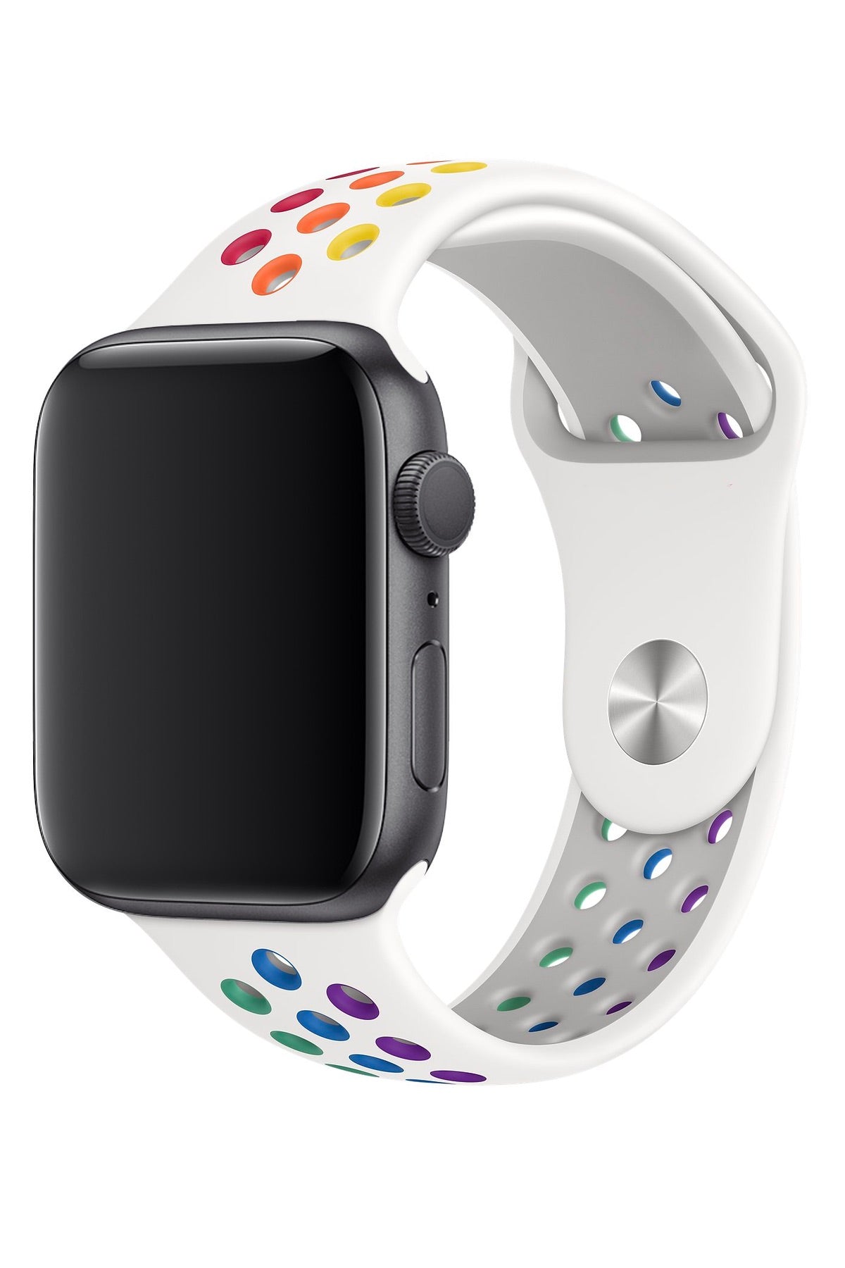 Apple Watch Compatible Silicone Perforated Sport Band White Rainbow