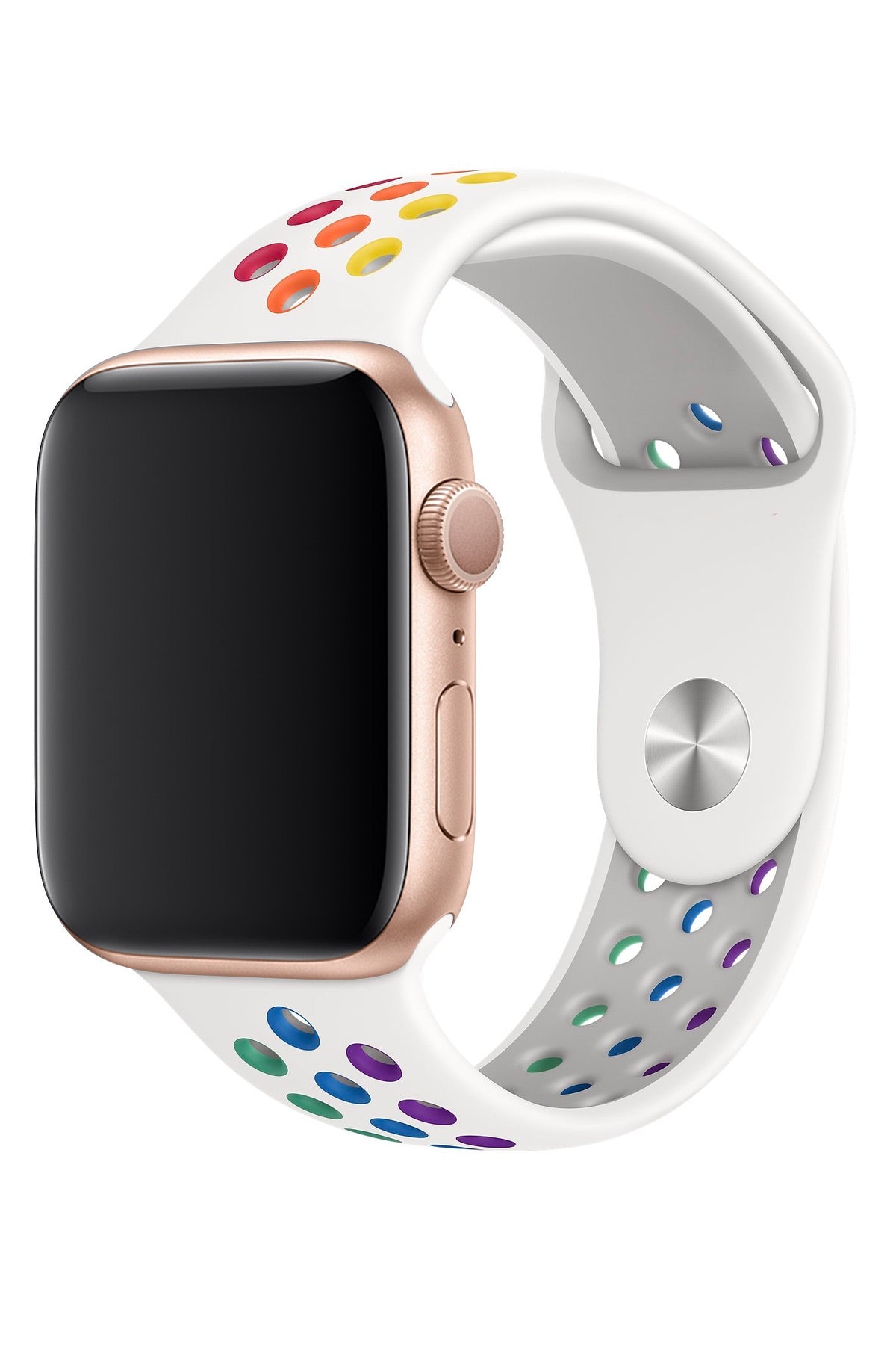 Apple Watch Compatible Silicone Perforated Sport Band White Rainbow